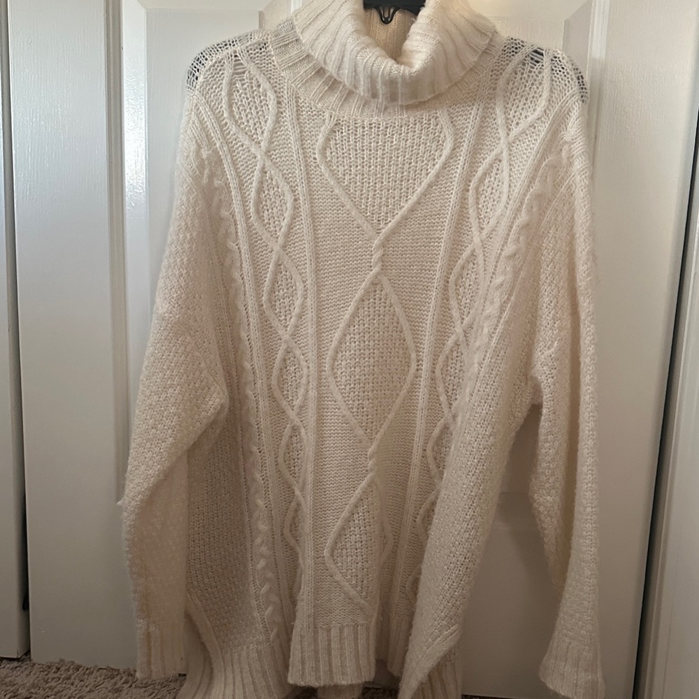 Aerie Elegant Cable Knit Turtleneck Sweater - Cream
